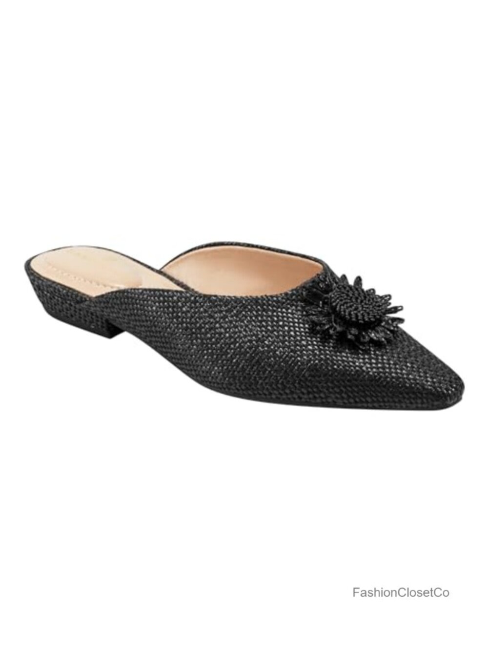 Bandolino Shay Raffia Sunflower Flat Mules Slip-On 0.67 Heel Women's Shoes